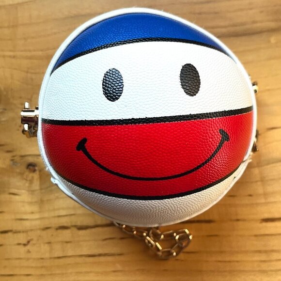 SMILE Basketball Shaped Red White Blue Mini Crossbody Handbag Shoulder Bag Purse - Picture 3 of 7